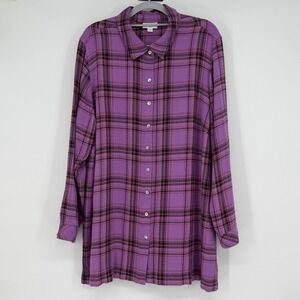 J.Jill Purple Plaid Button Front Shirt XL Rayon‎ Blend Long Sleeve Casual Work
